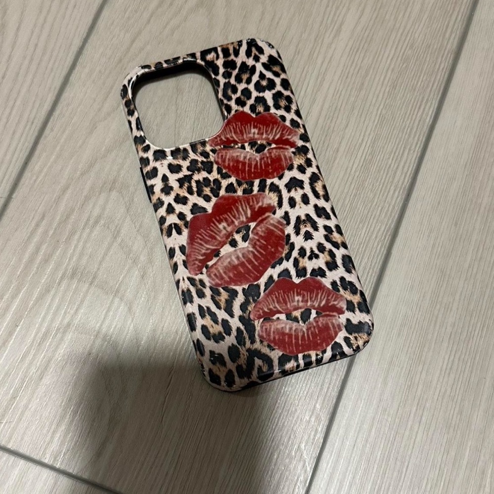Leopard Print Phone Case with Red Lips iPhone 14 Pro Max!